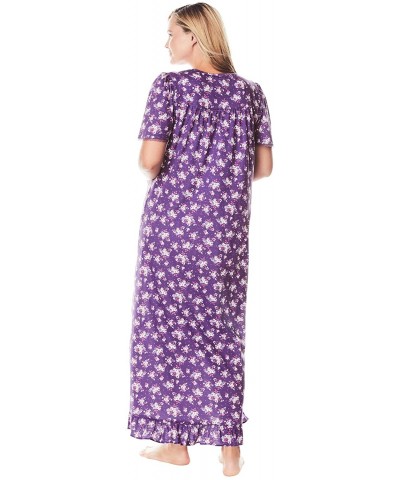 Women's Plus Size Long Floral Print Cotton Gown Pajamas - Evening Blue Flowers (1465) - CR197CIUAO9 $51.42 Nightgowns & Sleep...