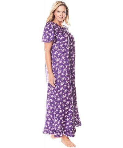 Women's Plus Size Long Floral Print Cotton Gown Pajamas - Evening Blue Flowers (1465) - CR197CIUAO9 $51.42 Nightgowns & Sleep...