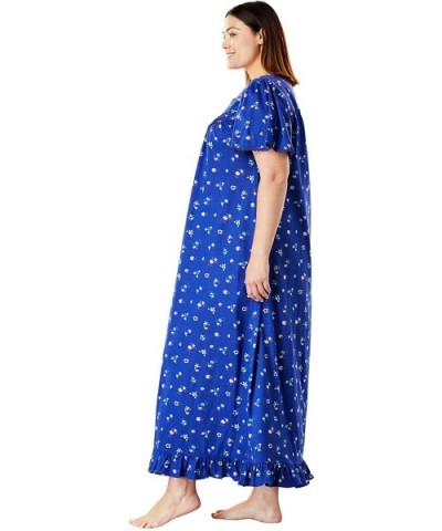 Women's Plus Size Long Floral Print Cotton Gown Pajamas - Evening Blue Flowers (1465) - CR197CIUAO9 $51.42 Nightgowns & Sleep...