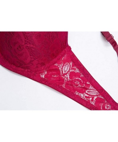 Sexy Underwear- Women Sexy Lace Underwire Bra Underwear Gathered Adjustable Bra - Red - CF18XGAEKC5 $13.68 Garters & Garter B...