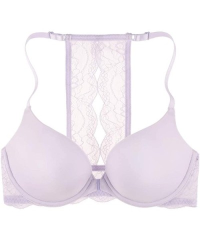 Women's Lace-Splashed Racerback Underwire Push-up Bra with Front Closure - Lavender - C71833OLSIS $31.08 Bras