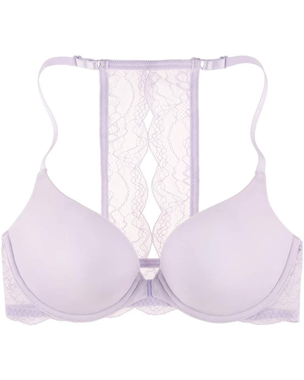 Women's Lace-Splashed Racerback Underwire Push-up Bra with Front Closure - Lavender - C71833OLSIS $31.08 Bras