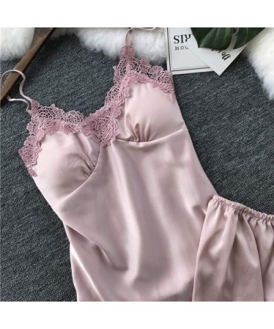 Womens Sleepwear Sets-Sexy Satin Sling Shorts and Lace Camisole Loose Thin Lingeries - Pink - CF18SDYHHCM $12.08 Shapewear