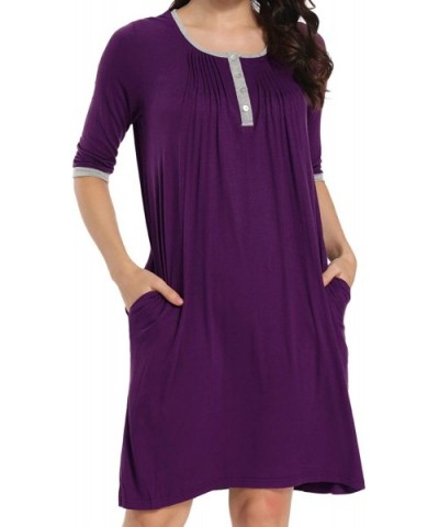 Women's Soft Nightgowns Button Sleepwear Shirt Dress Solid Nightshirt Purple XL - C919CSQSRHX $31.24 Nightgowns & Sleepshirts