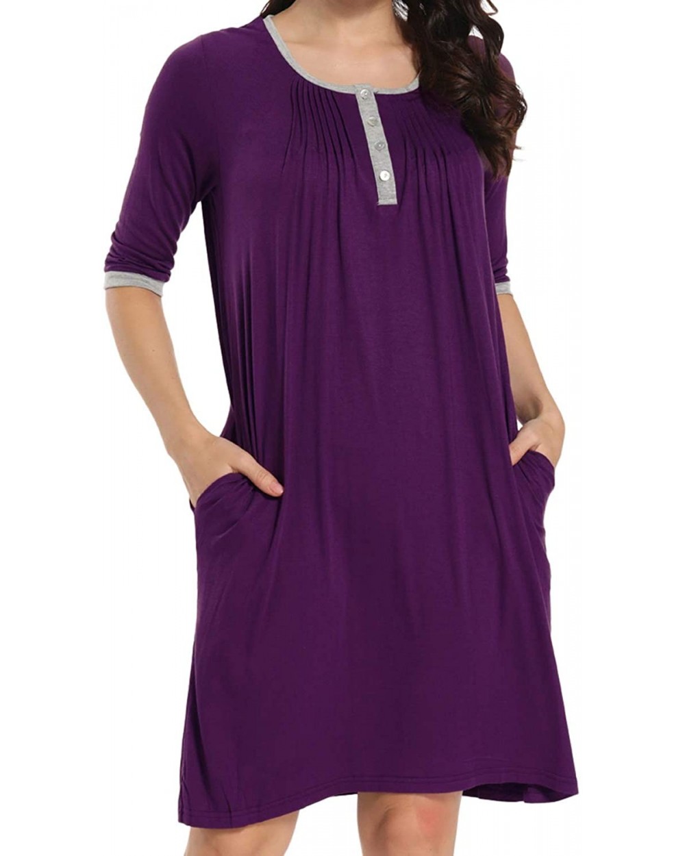 Women's Soft Nightgowns Button Sleepwear Shirt Dress Solid Nightshirt Purple XL - C919CSQSRHX $31.24 Nightgowns & Sleepshirts