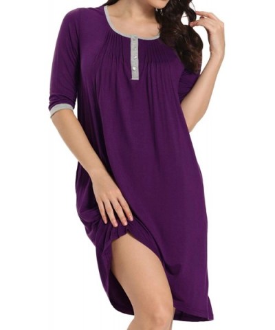 Women's Soft Nightgowns Button Sleepwear Shirt Dress Solid Nightshirt Purple XL - C919CSQSRHX $31.24 Nightgowns & Sleepshirts