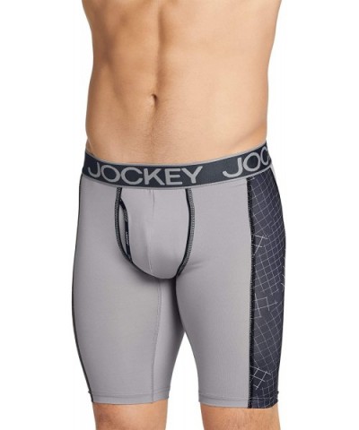 Men's Underwear Sport Stretch Tech Performance Midway Brief - Silver Grid - CT194MKURCU $15.84 Boxer Briefs