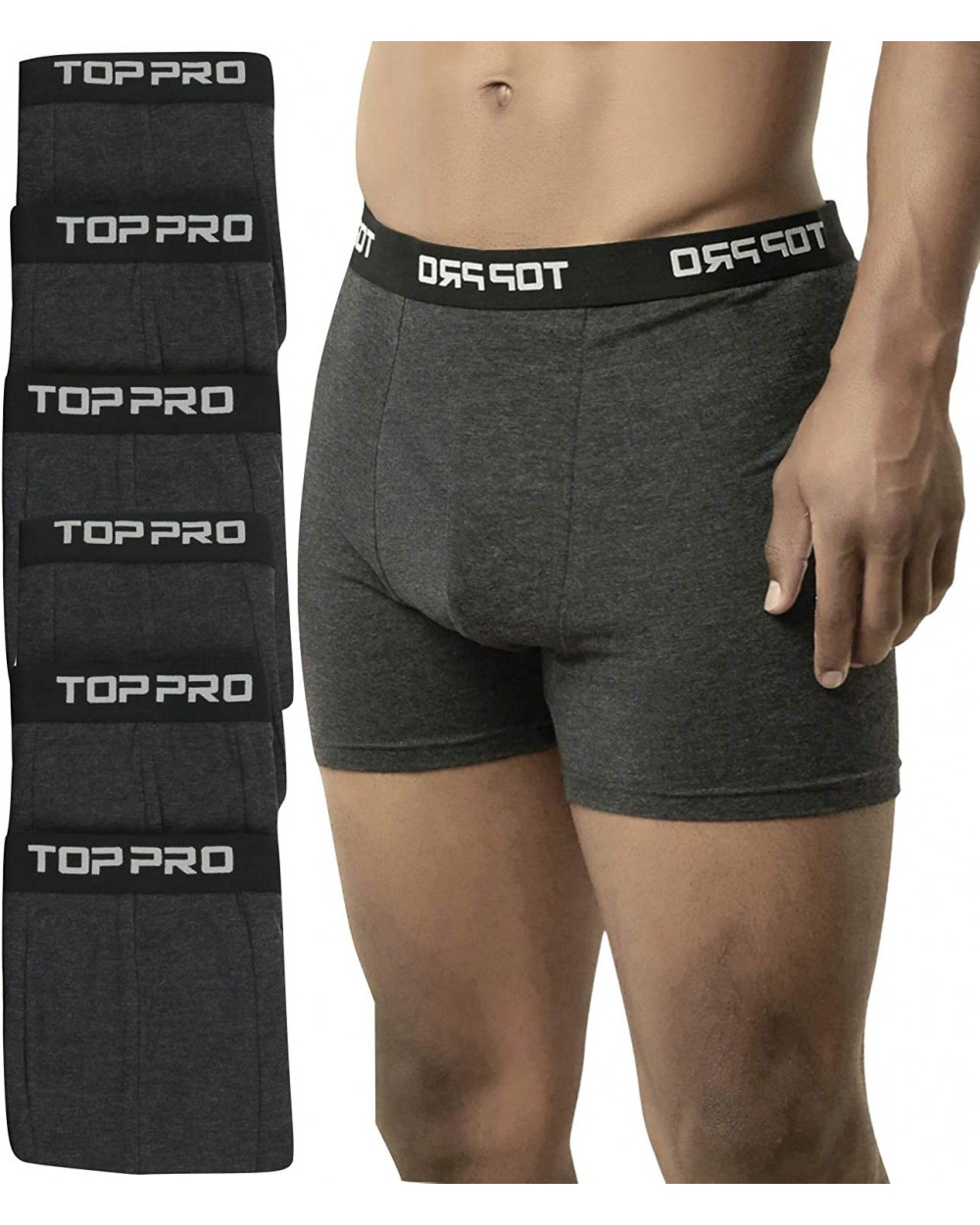 Men's Pack of Top Pro Waistband Stretch Boxer Briefs - Trunks - 6-pack - Heather Charcoal - CB18DHC5YUW $35.31 Boxer Briefs