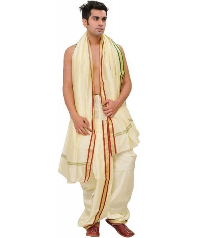 Ready to Wear Dhoti and Angavastram Set with Woven Golden Border - Ivory - C617Z58H8KN $58.50 Sleep Sets