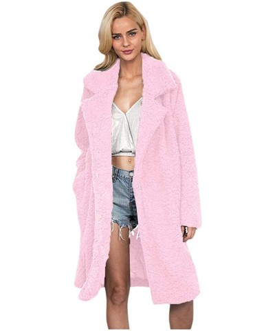 Womens Fluffy Faux Fur Coats Winter Warm Open Front Cardigan Casual Loose Long Jacket with Pocket - Pink - C418AA3WSH4 $72.44...