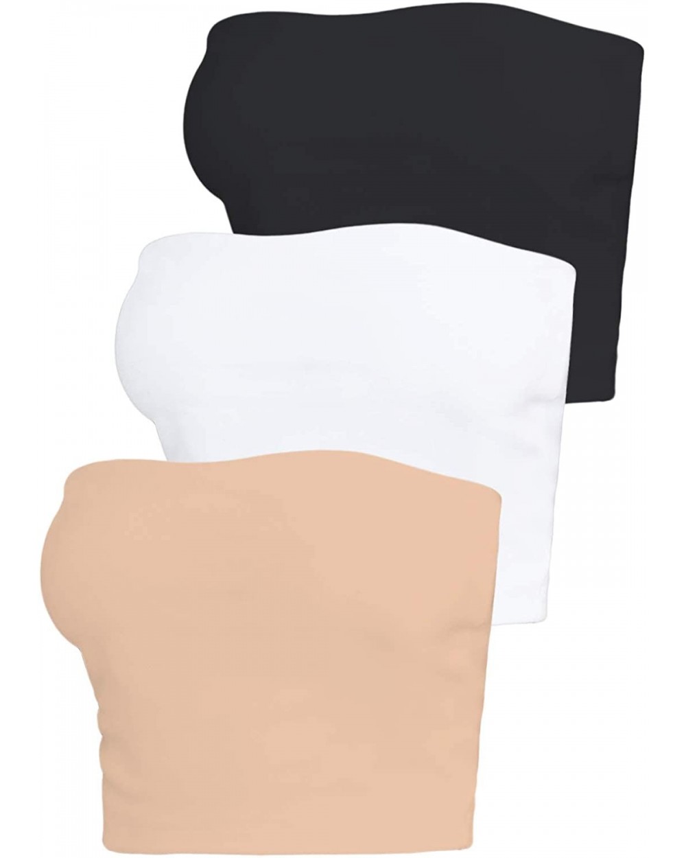 Strapless Camisoles Tube Tops for Women Stretch Crop Top Bandeau Bra Non-Padded Basic Layer 3 Pack - Black/White/Nude( Crop T...