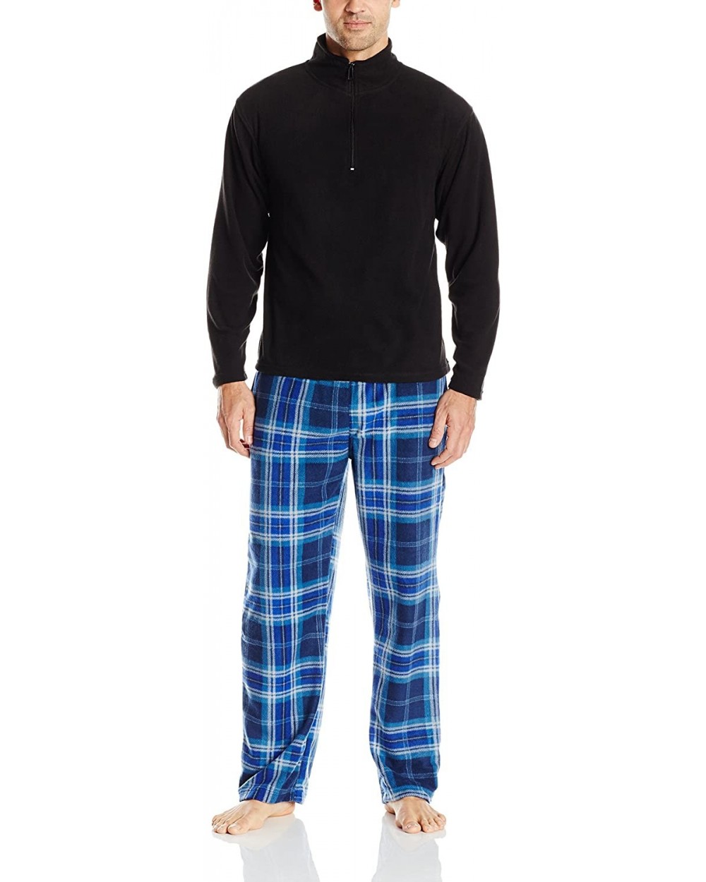 Men's Zip Top Fleece Pajama Set - Blue - CU12MJ1M98Z $36.39 Sleep Sets