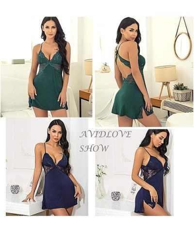 Lingerie Lace Petticoat Pajamas Babydoll Teddy Underwear-Dark Green_Small - C31908SWHSK $32.19 Baby Dolls & Chemises