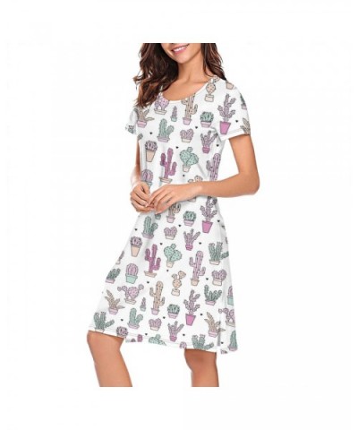 Skin Friendly Womens Nightgown Short Sleeve Cactus Green Plant Nightshirt - White-5 - C919DO68UDG $52.17 Nightgowns & Sleepsh...