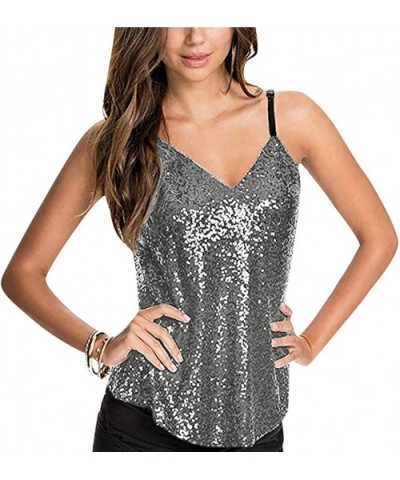 Women's Summer Sequin Vest Sleeveless U-Neck Beaded Backless Top Sling T-Shirt - N-silver - CB194A8NLU3 $14.14 Thermal Underwear