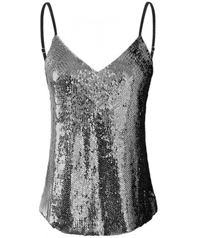 Women's Summer Sequin Vest Sleeveless U-Neck Beaded Backless Top Sling T-Shirt - N-silver - CB194A8NLU3 $14.14 Thermal Underwear