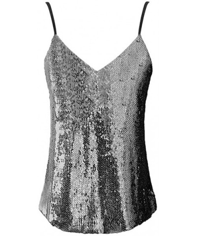 Women's Summer Sequin Vest Sleeveless U-Neck Beaded Backless Top Sling T-Shirt - N-silver - CB194A8NLU3 $14.14 Thermal Underwear