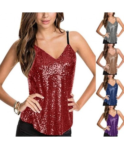 Women's Summer Sequin Vest Sleeveless U-Neck Beaded Backless Top Sling T-Shirt - N-silver - CB194A8NLU3 $14.14 Thermal Underwear