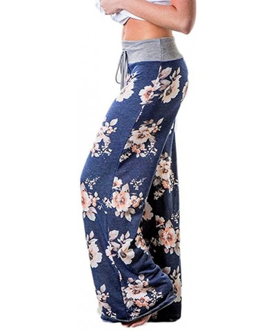 Women's Comfy Casual Pajama Pants Floral Print Drawstring Long Wide Leg Lounge Pants - D-blue - C3196DHS0YZ $29.56 Bottoms