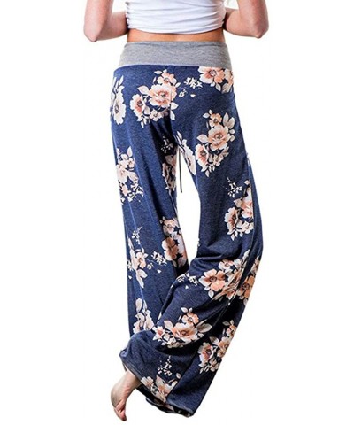 Women's Comfy Casual Pajama Pants Floral Print Drawstring Long Wide Leg Lounge Pants - D-blue - C3196DHS0YZ $29.56 Bottoms