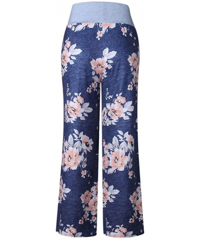 Women's Comfy Casual Pajama Pants Floral Print Drawstring Long Wide Leg Lounge Pants - D-blue - C3196DHS0YZ $29.56 Bottoms