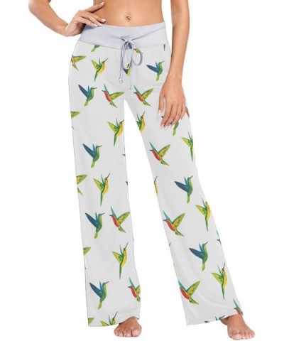 Women's Comfy Stretch High Waist Drawstring Palazzo Wide Leg Pants - Hummingbirds Pattern - C8199E5C68H $44.11 Bottoms