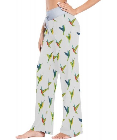 Women's Comfy Stretch High Waist Drawstring Palazzo Wide Leg Pants - Hummingbirds Pattern - C8199E5C68H $44.11 Bottoms