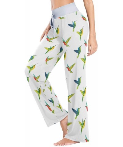 Women's Comfy Stretch High Waist Drawstring Palazzo Wide Leg Pants - Hummingbirds Pattern - C8199E5C68H $44.11 Bottoms