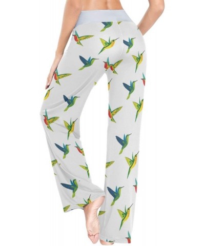 Women's Comfy Stretch High Waist Drawstring Palazzo Wide Leg Pants - Hummingbirds Pattern - C8199E5C68H $44.11 Bottoms