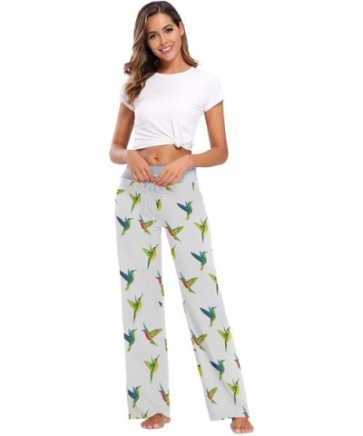 Women's Comfy Stretch High Waist Drawstring Palazzo Wide Leg Pants - Hummingbirds Pattern - C8199E5C68H $44.11 Bottoms