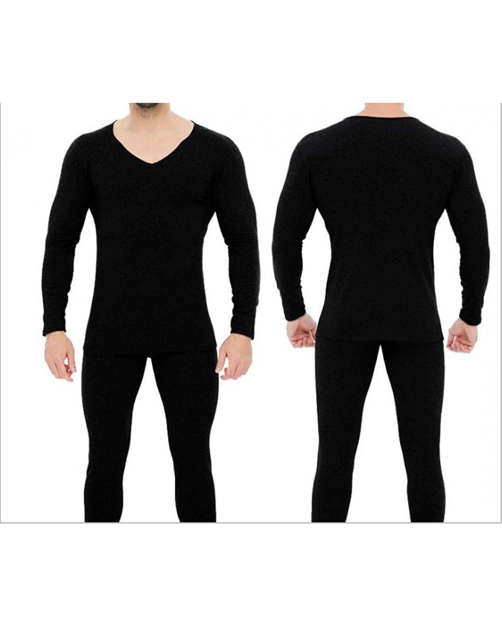 Men's Ultra Soft Long Johns Set Seamless Thermal Underwear Long Sleeve Base Layer with V-Neck - Black - CO192KS2ZDT $69.10 Th...