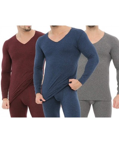 Men's Ultra Soft Long Johns Set Seamless Thermal Underwear Long Sleeve Base Layer with V-Neck - Black - CO192KS2ZDT $69.10 Th...