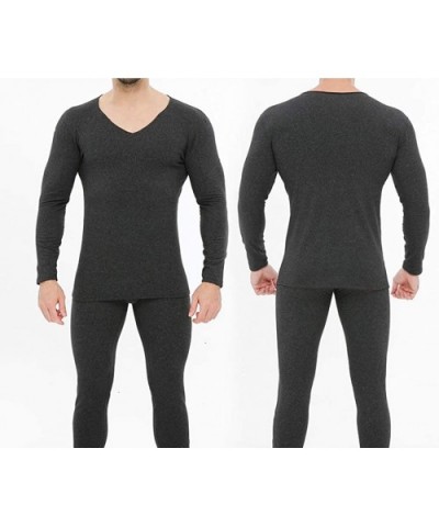 Men's Ultra Soft Long Johns Set Seamless Thermal Underwear Long Sleeve Base Layer with V-Neck - Black - CO192KS2ZDT $69.10 Th...