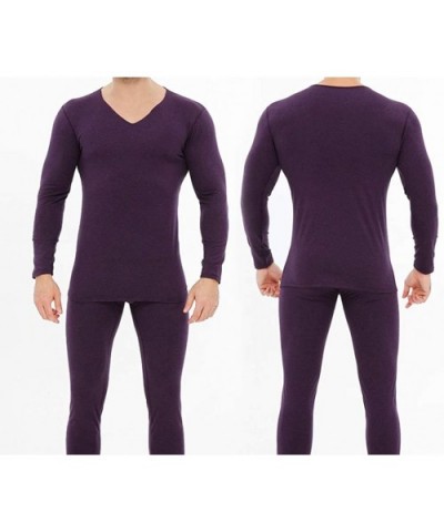 Men's Ultra Soft Long Johns Set Seamless Thermal Underwear Long Sleeve Base Layer with V-Neck - Black - CO192KS2ZDT $69.10 Th...