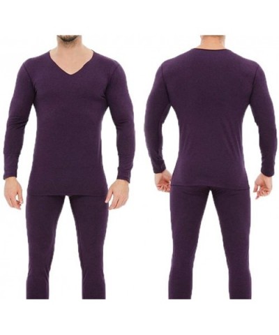 Men's Ultra Soft Long Johns Set Seamless Thermal Underwear Long Sleeve Base Layer with V-Neck - Black - CO192KS2ZDT $69.10 Th...