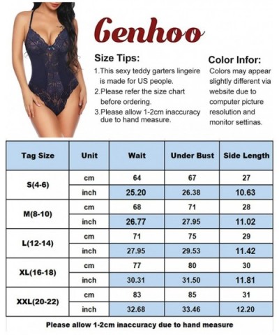 Women Snap Crotch Sexy Lingerie Lace Bodysuit Teddy One Piece Outfit Sleepwear - Rose Red - CS194264LZK $25.64 Baby Dolls & C...