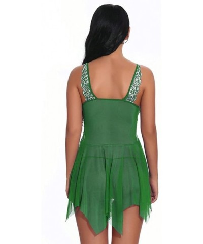 Lingerie for Women Front Closure Babydoll Lace V Neck Mesh Sleepwear Lingerie - Green - C919D448RXR $15.50 Robes