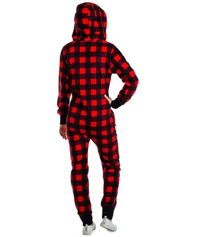 Women's Hooded Onesie Pajamas Christmas Plaid Printed Adult PJs Rompers Lounge Sleepwear Overall Jumpsuit - Red 2 - CC192T43Z...