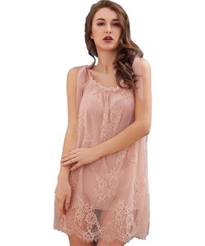 Womens Sexy Lace Sexy Sleeveless Strap Suspender Dress Pajamas Home Service - Apricot - CA198SNHA0I $41.57 Baby Dolls & Chemises