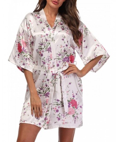 Women's Short Floral Kimono Robe Blossom Bathrobe for Wedding Party Bridal Dressing Gown Sleepwear - White - C918SOXOWGE $16....