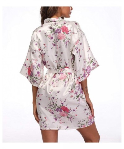 Women's Short Floral Kimono Robe Blossom Bathrobe for Wedding Party Bridal Dressing Gown Sleepwear - White - C918SOXOWGE $16....