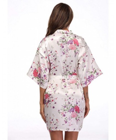 Women's Short Floral Kimono Robe Blossom Bathrobe for Wedding Party Bridal Dressing Gown Sleepwear - White - C918SOXOWGE $16....