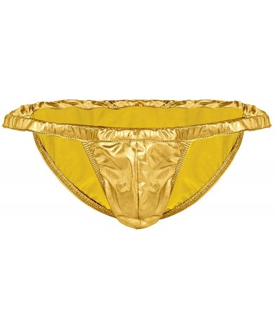 Men's Shiny Metallic Patent Leather Low Rise Pouch Panties Underwear Bikini Briefs - Gold - CC18GOXY498 $23.53 Bikinis