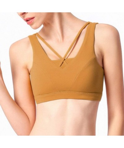 Seamless Strappy Padded Sports Bras for Women Yoga Gym Workout Fitness Longline Support Yoga Running Fitness - Yellow - CH194...