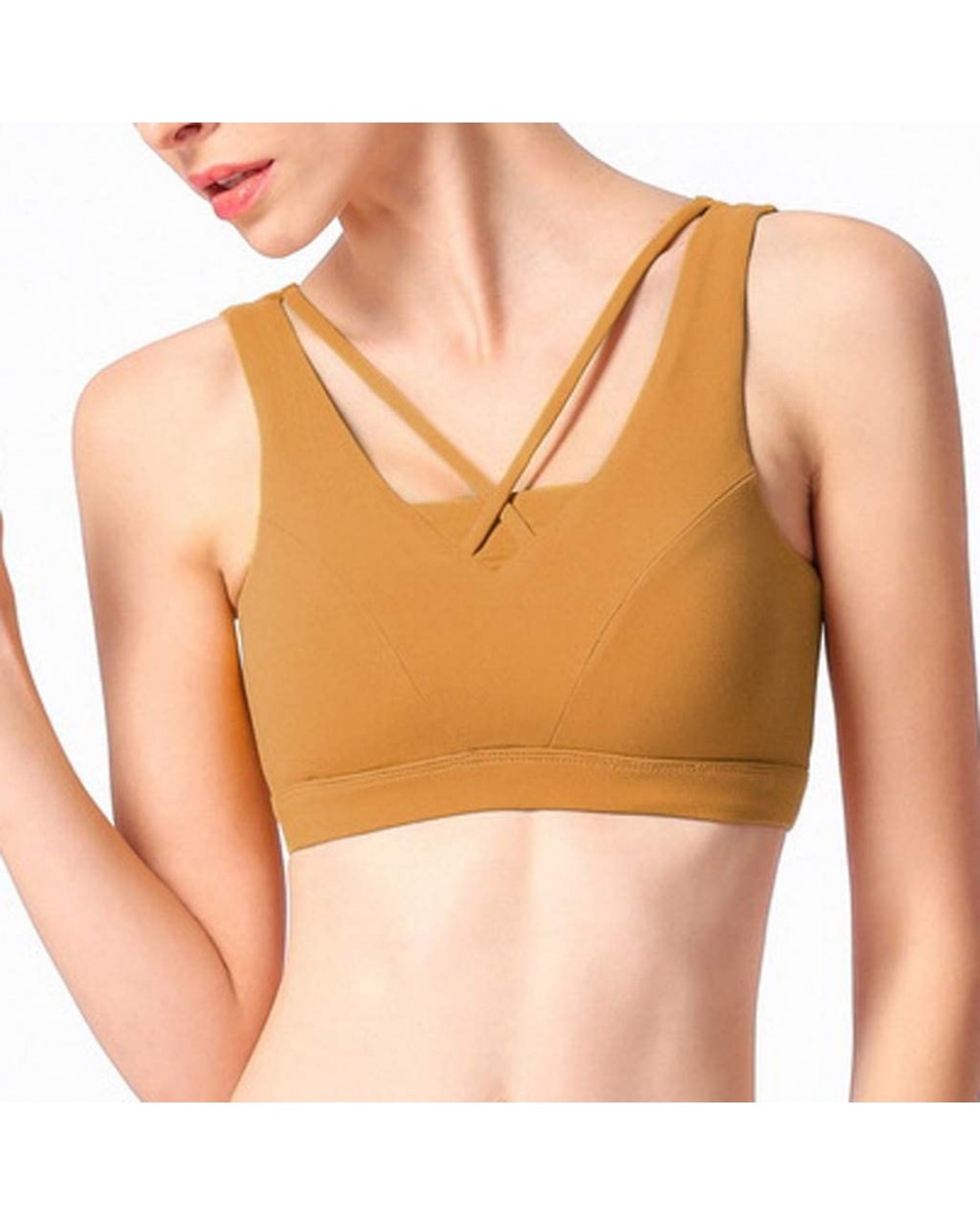 Seamless Strappy Padded Sports Bras for Women Yoga Gym Workout Fitness Longline Support Yoga Running Fitness - Yellow - CH194...