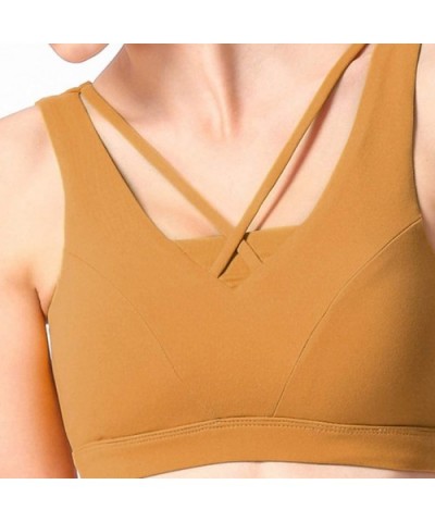 Seamless Strappy Padded Sports Bras for Women Yoga Gym Workout Fitness Longline Support Yoga Running Fitness - Yellow - CH194...