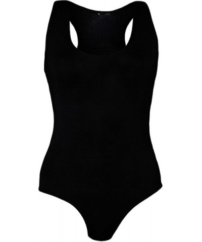 Womens Racer Back Muscle Bodysuit Ladies Sleeveless Stretchy Leotard Vest Top - Black - CG18CEQD0DY $14.37 Shapewear