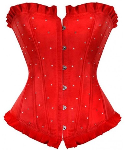 Womens Sexy Bustiers Push Up Overbust Waist Cinchers Corsets Rhinestone Brocade Tops - 804red - CU18T2WN7G7 $49.19 Bustiers &...