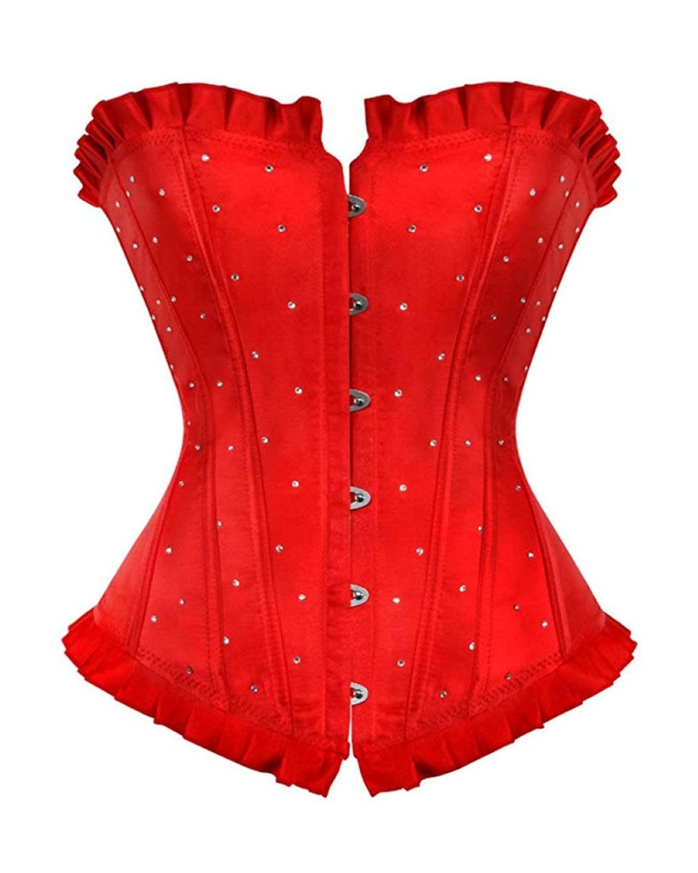 Womens Sexy Bustiers Push Up Overbust Waist Cinchers Corsets Rhinestone Brocade Tops - 804red - CU18T2WN7G7 $49.19 Bustiers &...