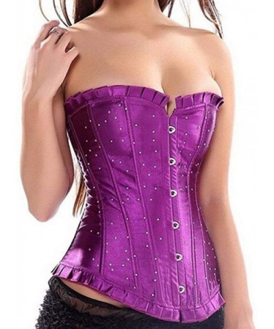 Womens Sexy Bustiers Push Up Overbust Waist Cinchers Corsets Rhinestone Brocade Tops - 804red - CU18T2WN7G7 $49.19 Bustiers &...